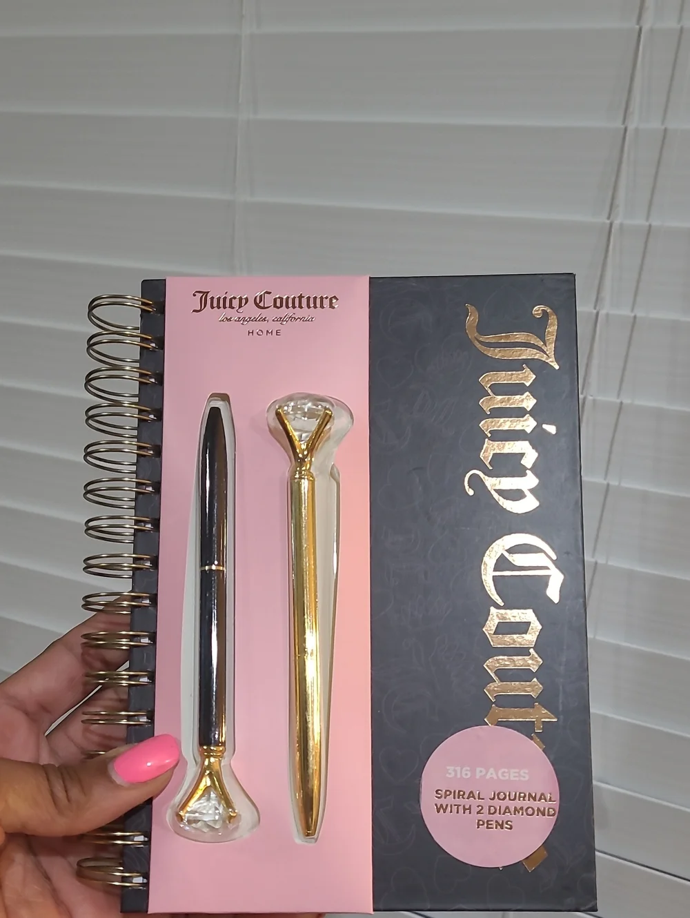 Juicy Couture Black & Pink Spiral Notebook with Gold Diamond Pens
